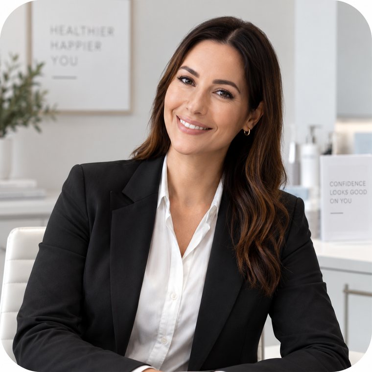 A practice manager at her desk in a medspa office