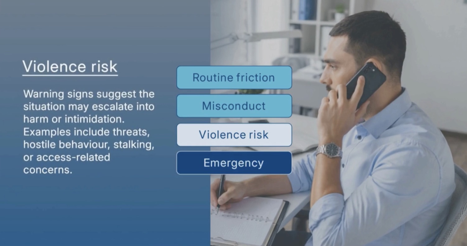 Compliance course content — recognizing and escalating violence risk