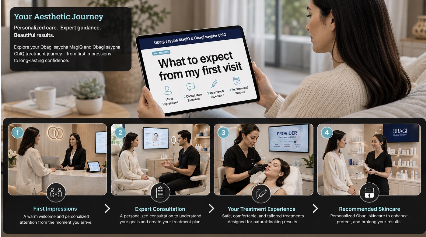 The patient journey across four stages — first impressions, expert consultation, the treatment experience, and recommended skincare