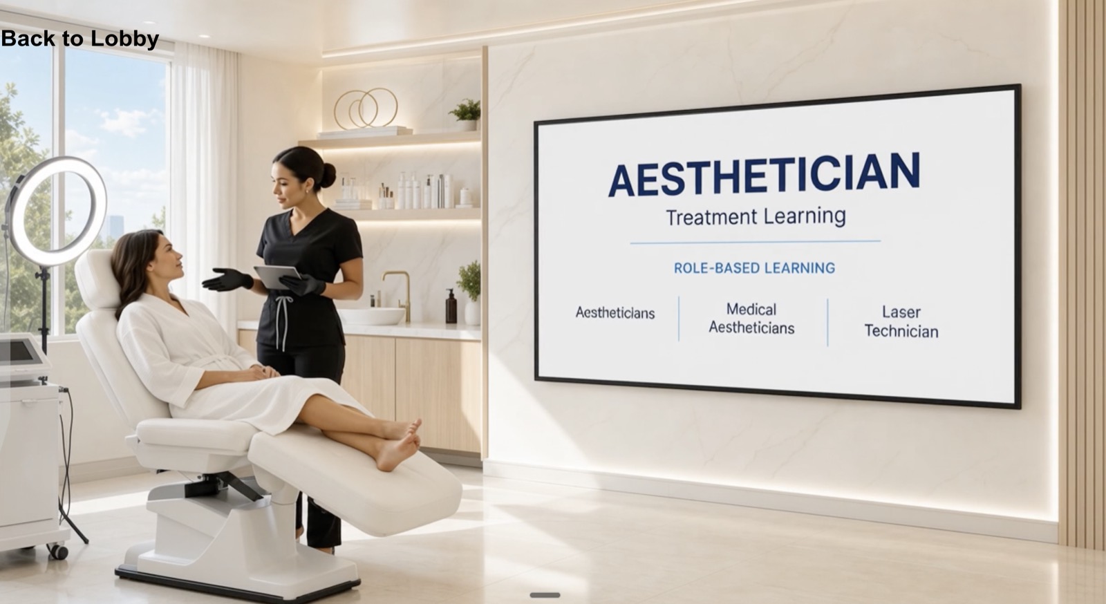 The V-Unite Learn Aesthetician role room